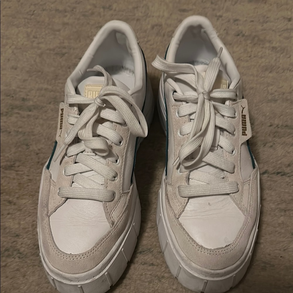 Puma Mayze cord detail sneaker in white and varsity green.